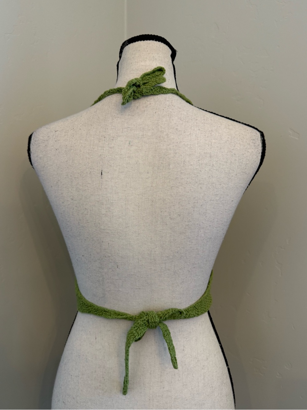 Lakhays Handmade Crochet Halter Top Green Cotton Boho Festival Swim Cover Up - Picture 11 of 13